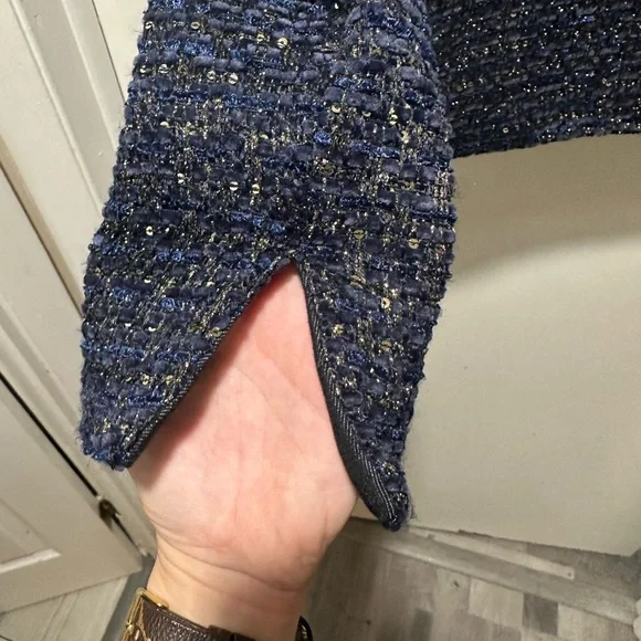 White House Black Market Blue Shimmer Tweed Moto Jacket 4 - Picture 5 of 13